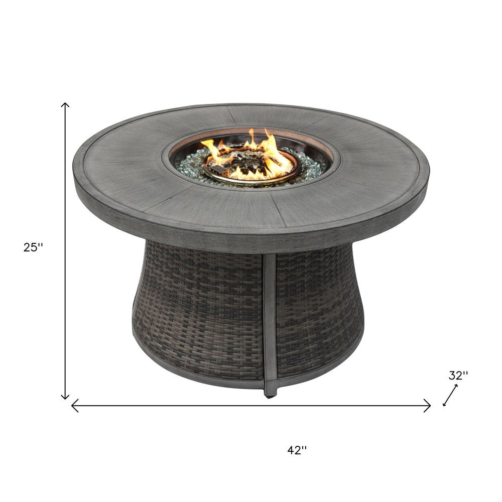 50000 Btu 42 Gray Aluminum and Rattan Propane Round Fire Pit Table with Cover