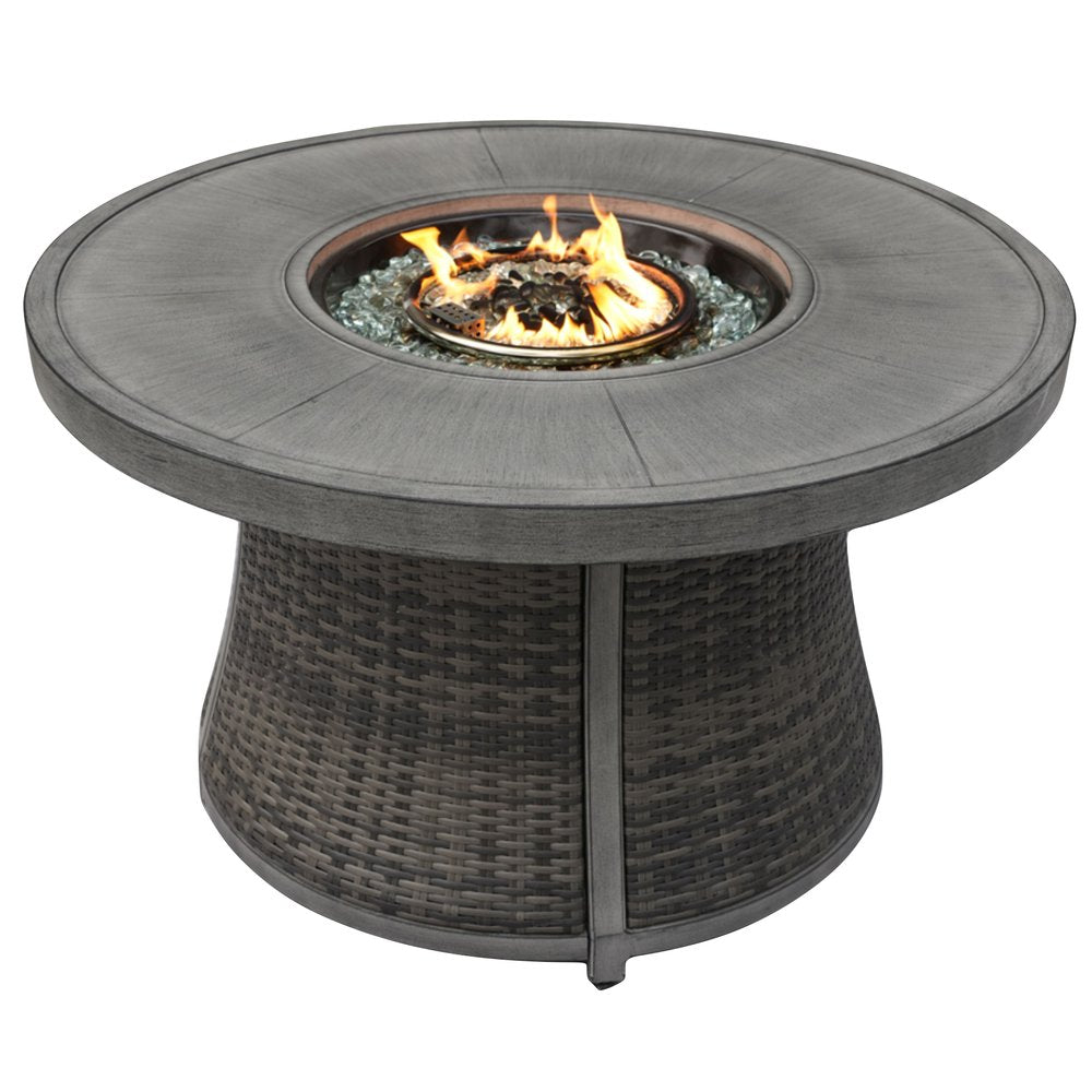 50000 Btu 42 Gray Aluminum and Rattan Propane Round Fire Pit Table with Cover