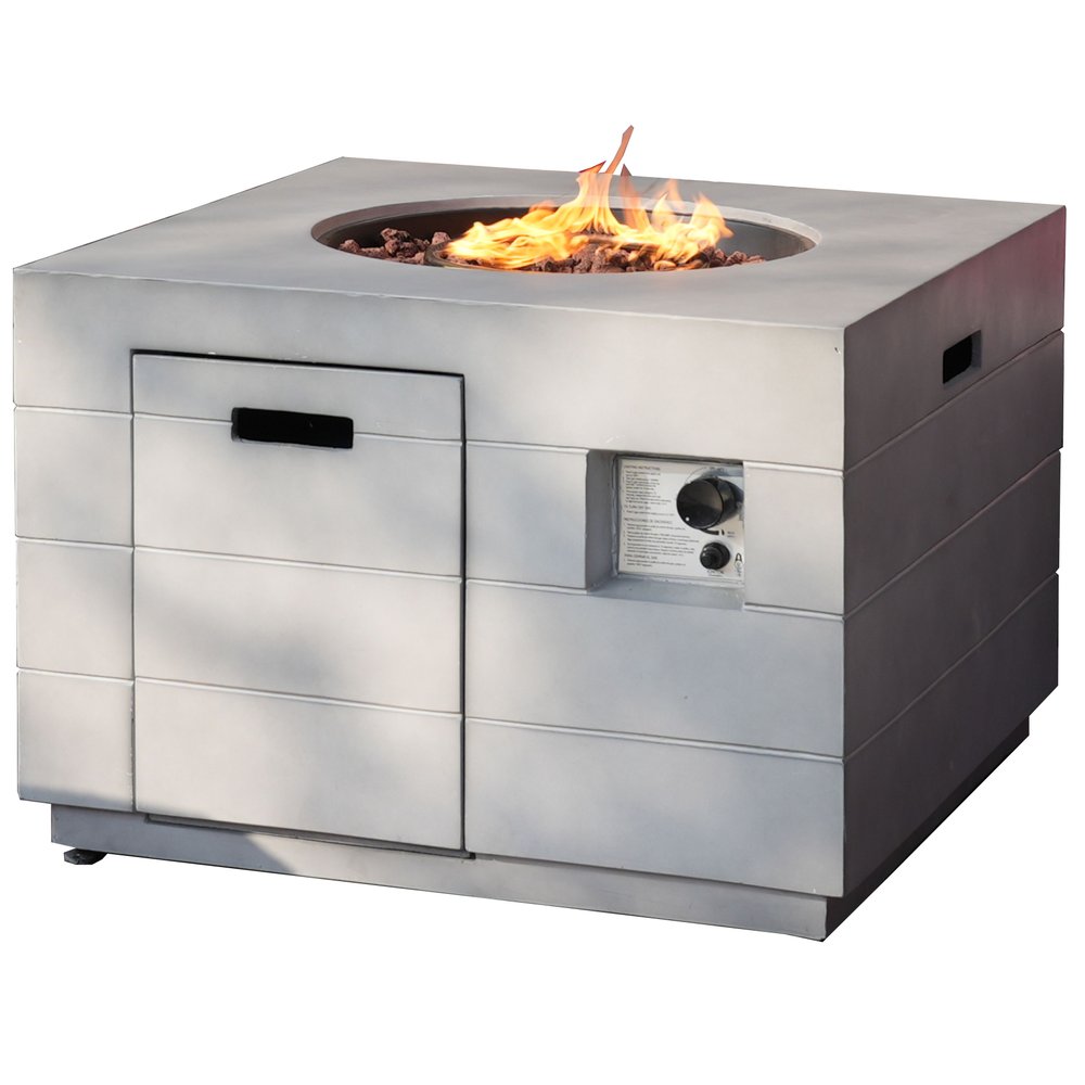50000 Btu 35 Gray Aluminum Natural Gas Square Fire Pit Table with Cover