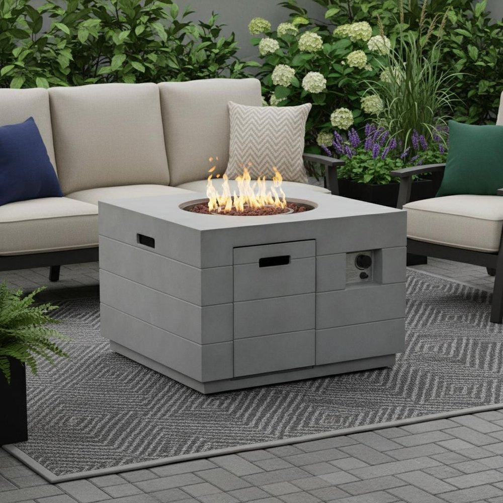 50000 Btu 35 Gray Aluminum Natural Gas Square Fire Pit Table with Cover