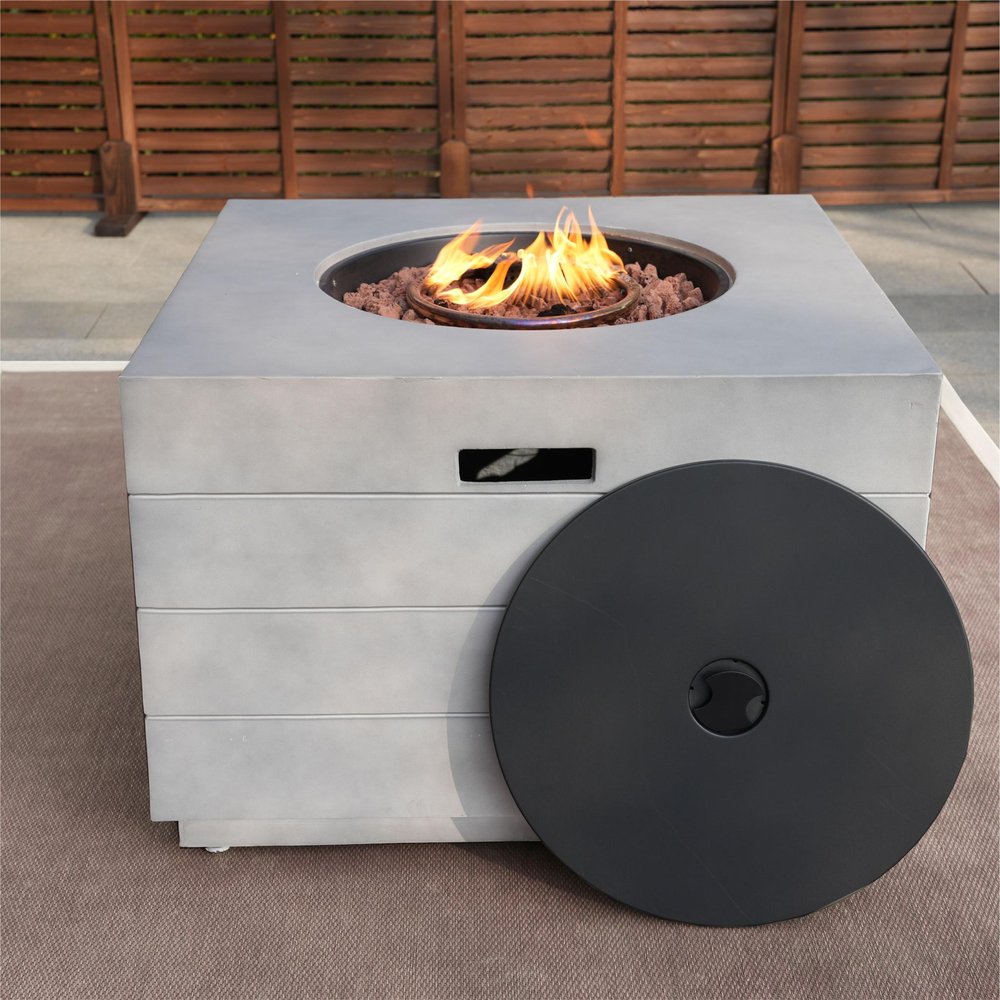 50000 Btu 35 Gray Aluminum Natural Gas Square Fire Pit Table with Cover