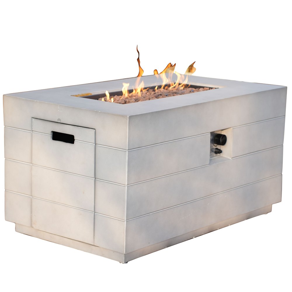 Gray Aluminum Natural Gas Rectangular Fire Pit Table with Cover - 28-inch