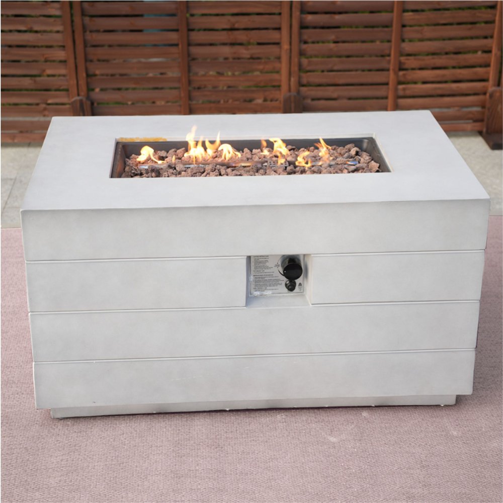 Gray Aluminum Natural Gas Rectangular Fire Pit Table with Cover - 28-inch