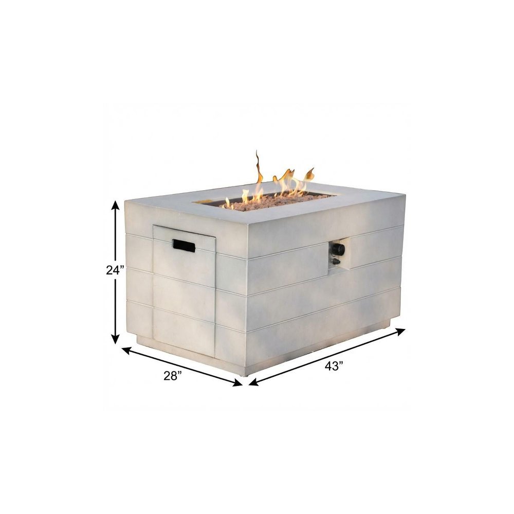 Gray Aluminum Natural Gas Rectangular Fire Pit Table with Cover - 28-inch