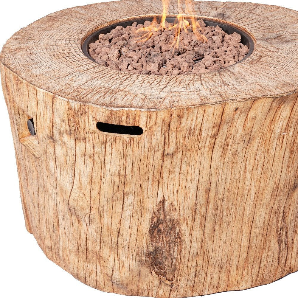 Brown Faux Wood Stump Propane Round Fire Pit with Cover - 37-inch