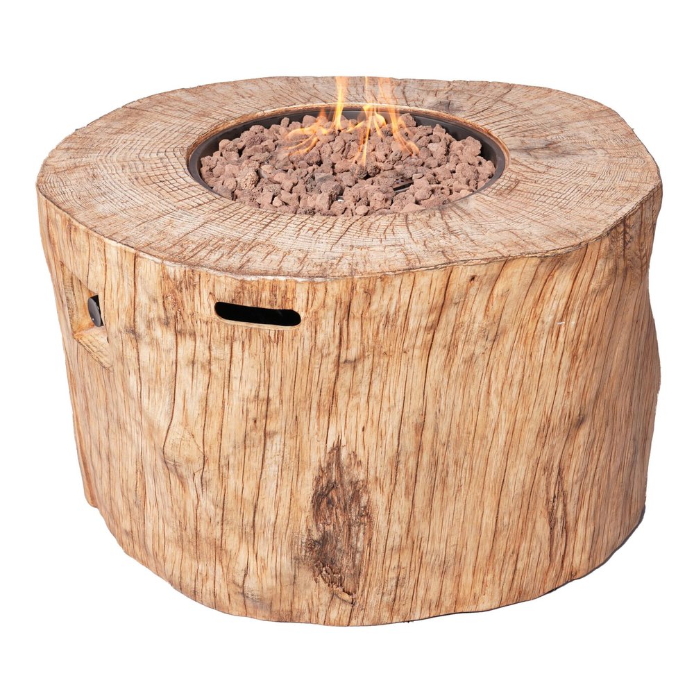 Brown Faux Wood Stump Propane Round Fire Pit with Cover - 37-inch