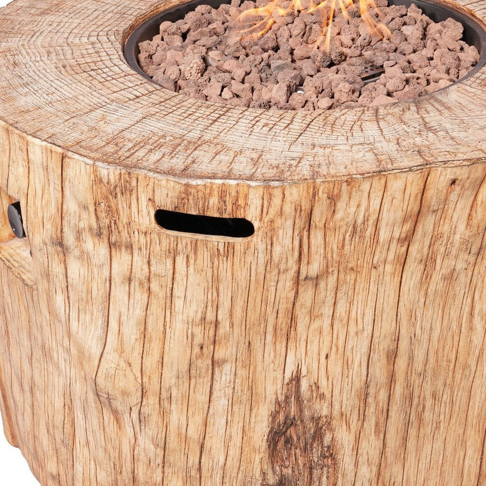 Brown Faux Wood Stump Propane Round Fire Pit with Cover - 37-inch