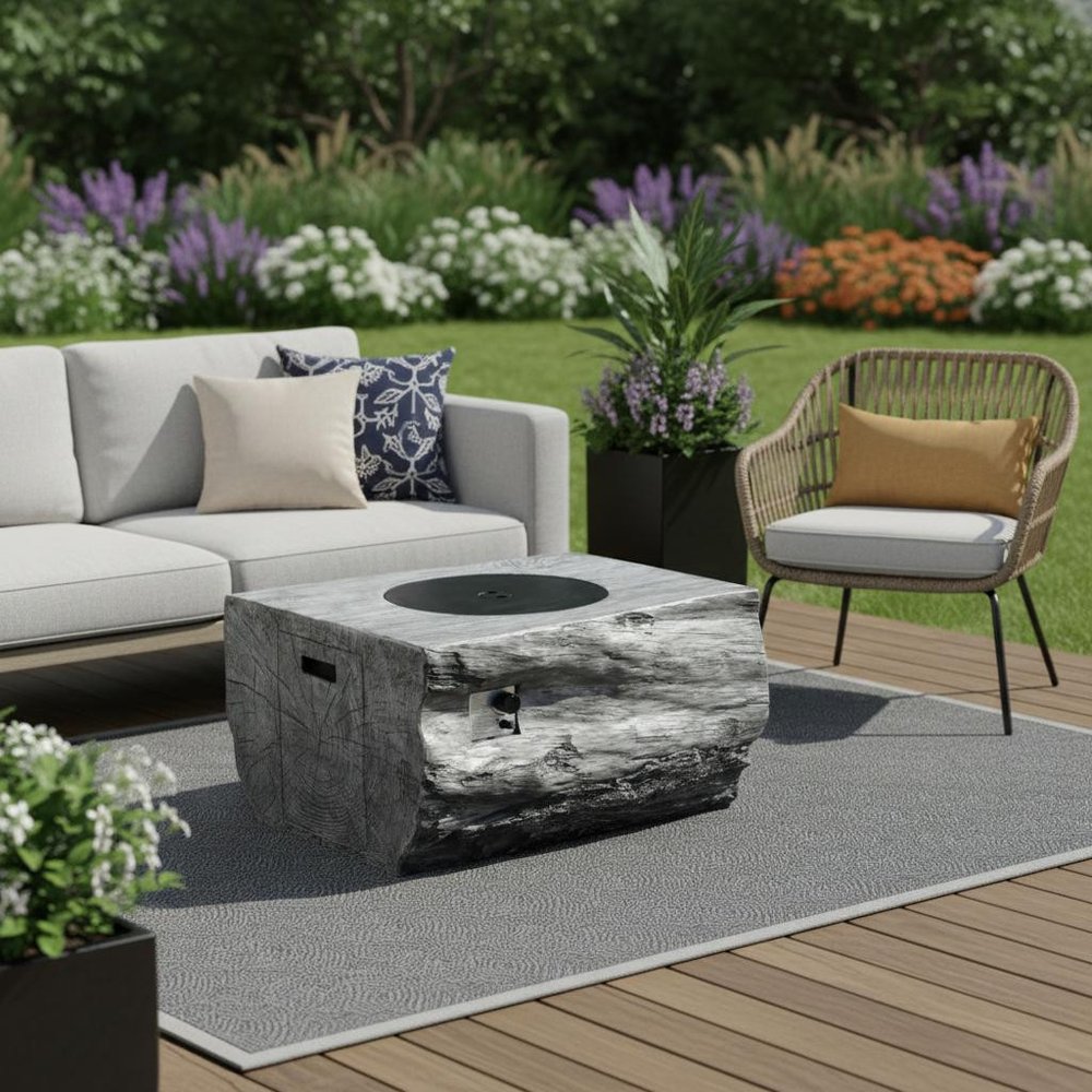 50000 Btu 40 Gray Aluminum Natural Gas Rectangular Fire Pit with Cover