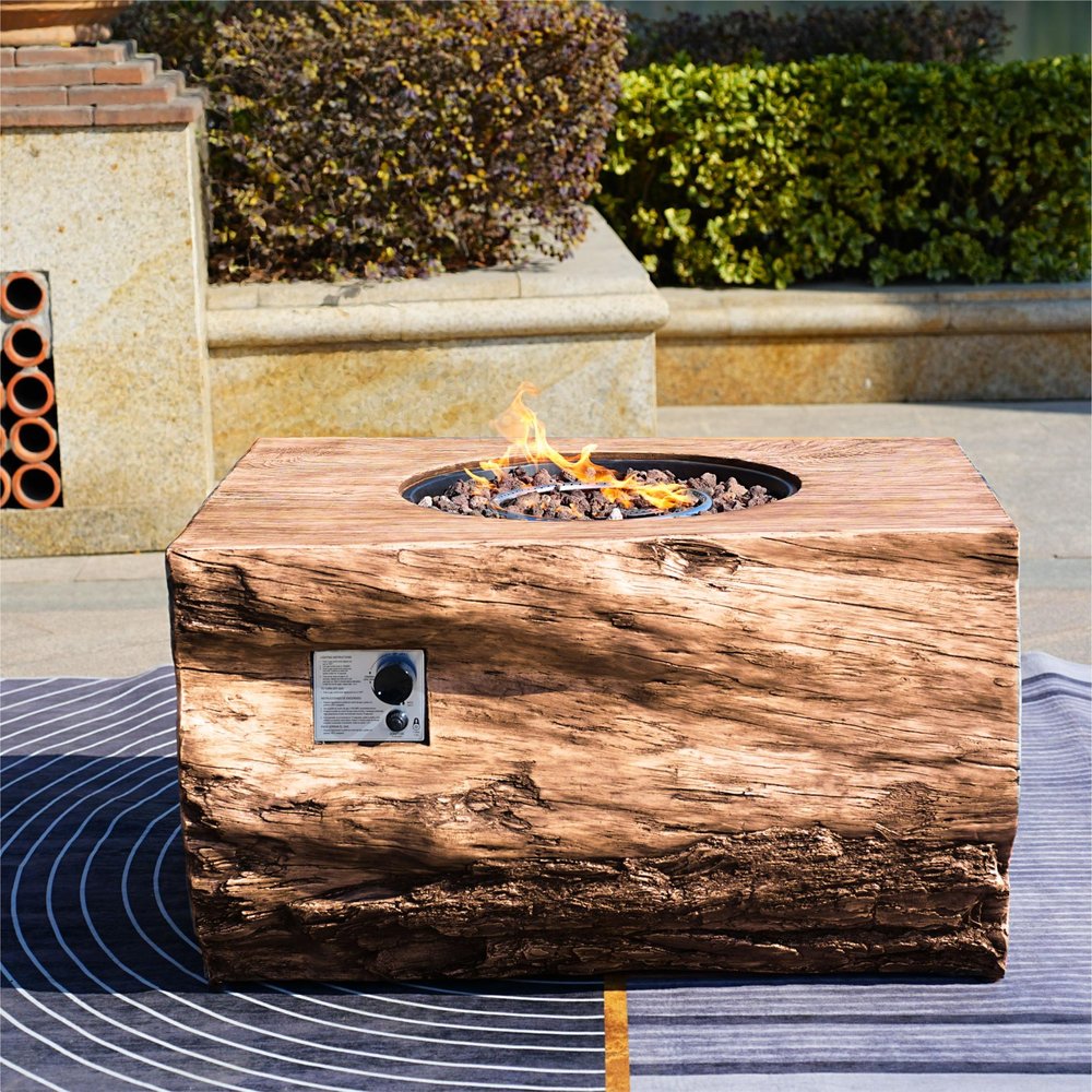 50000 Btu 40 Brown Aluminum Natural Gas Rectangular Fire Pit with Cover