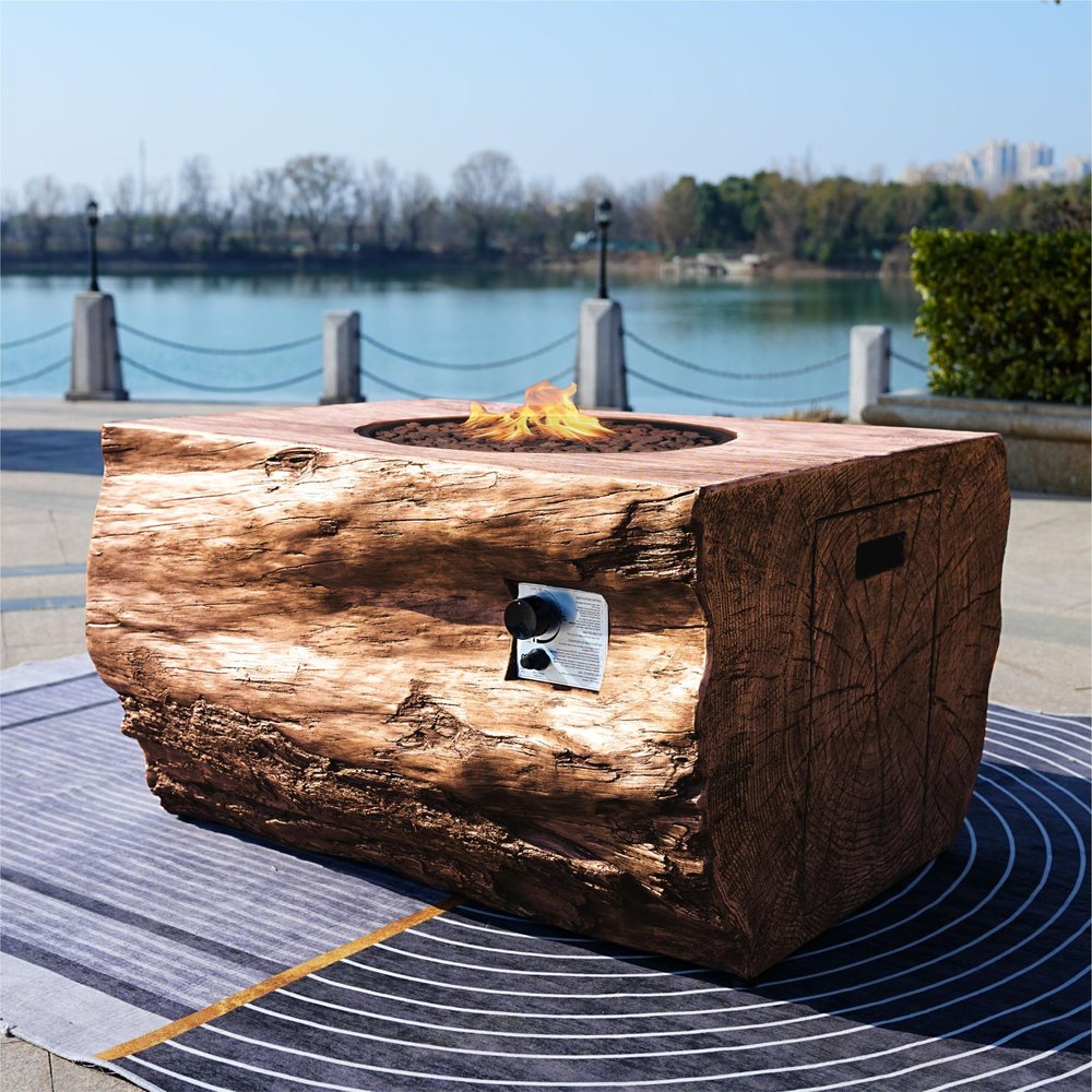 50000 Btu 40 Brown Aluminum Natural Gas Rectangular Fire Pit with Cover