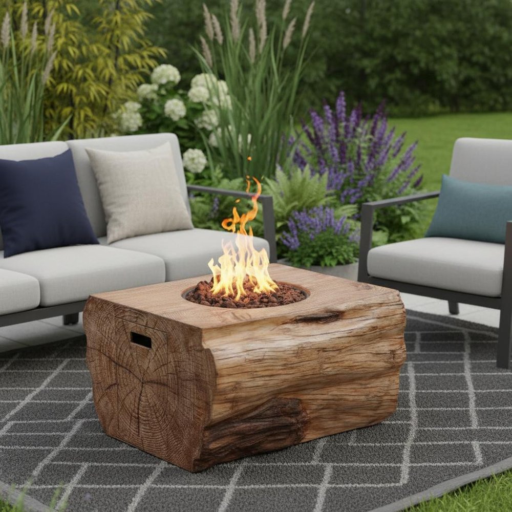 50000 Btu 40 Brown Aluminum Natural Gas Rectangular Fire Pit with Cover