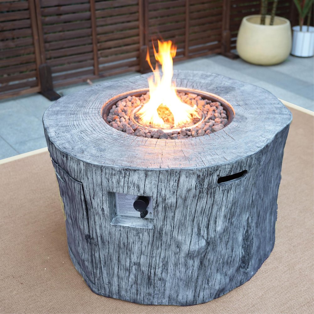 50000 Btu 40 Gray Aluminum Natural Gas Round Fire Pit Table with Cover