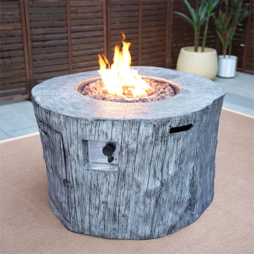 50000 Btu 40 Gray Aluminum Natural Gas Round Fire Pit Table with Cover