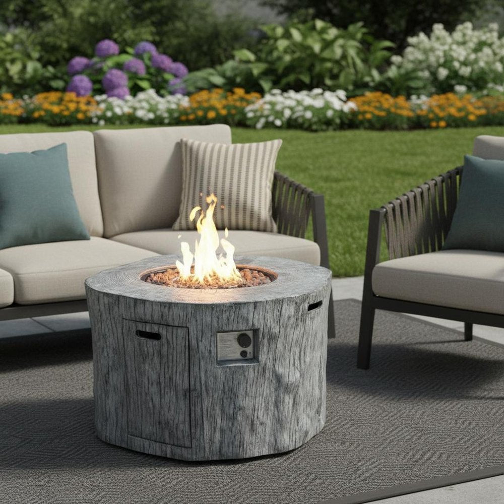50000 Btu 40 Gray Aluminum Natural Gas Round Fire Pit Table with Cover