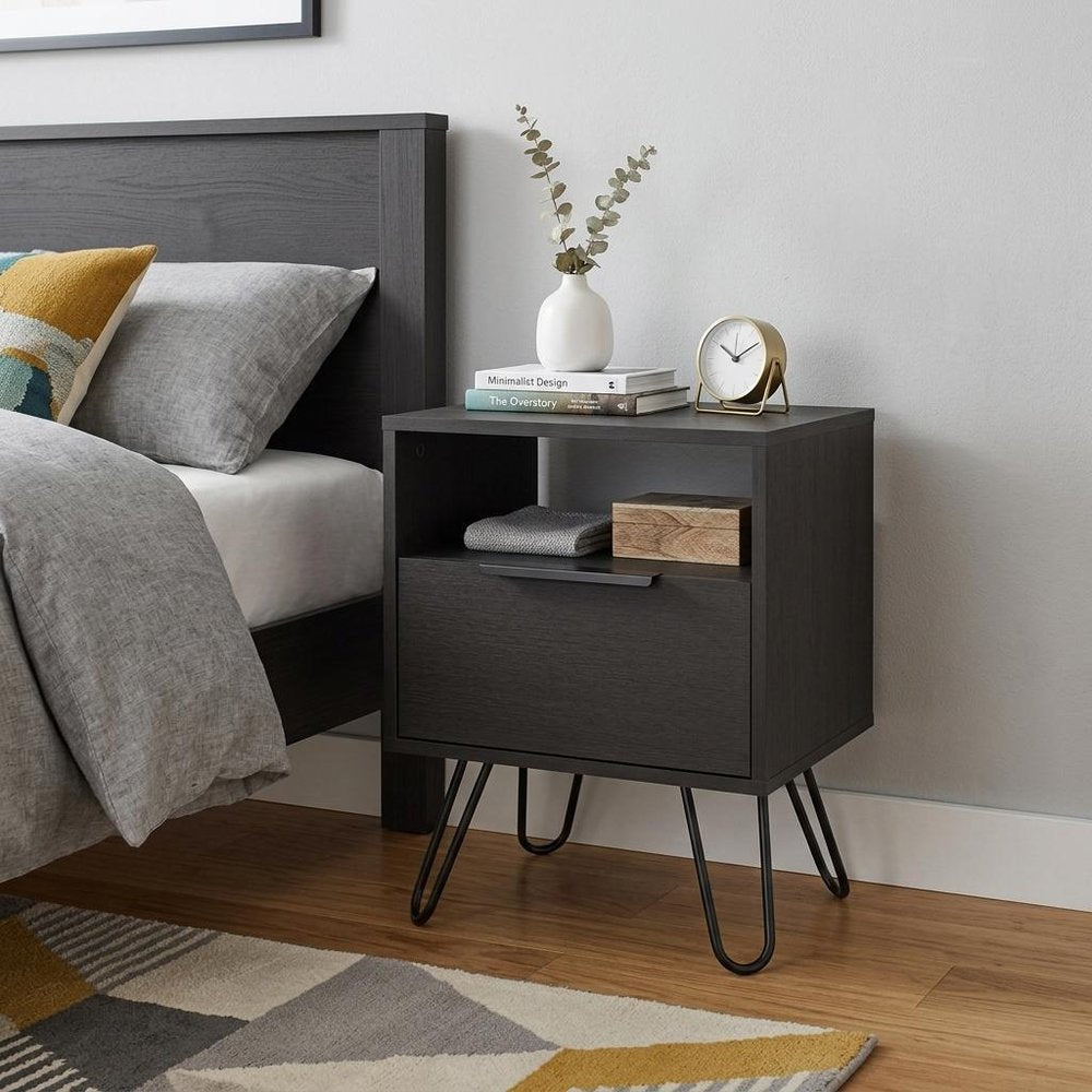 Black Wood Nightstand - 22-inch