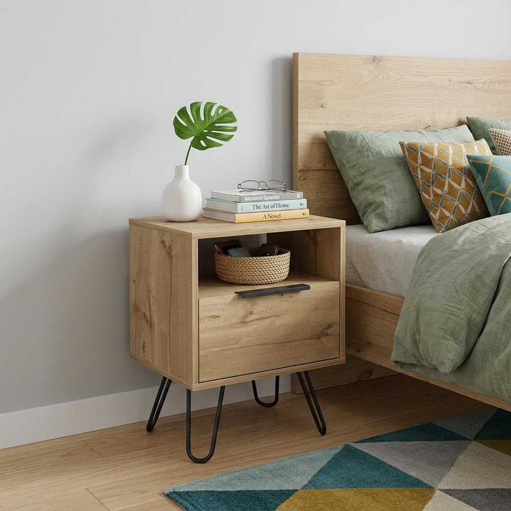 Beige Wood Nightstand - 22-inch