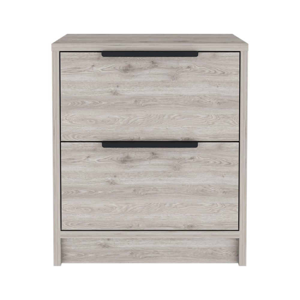 Gray Wood Two Drawer Nightstand - 19-inch
