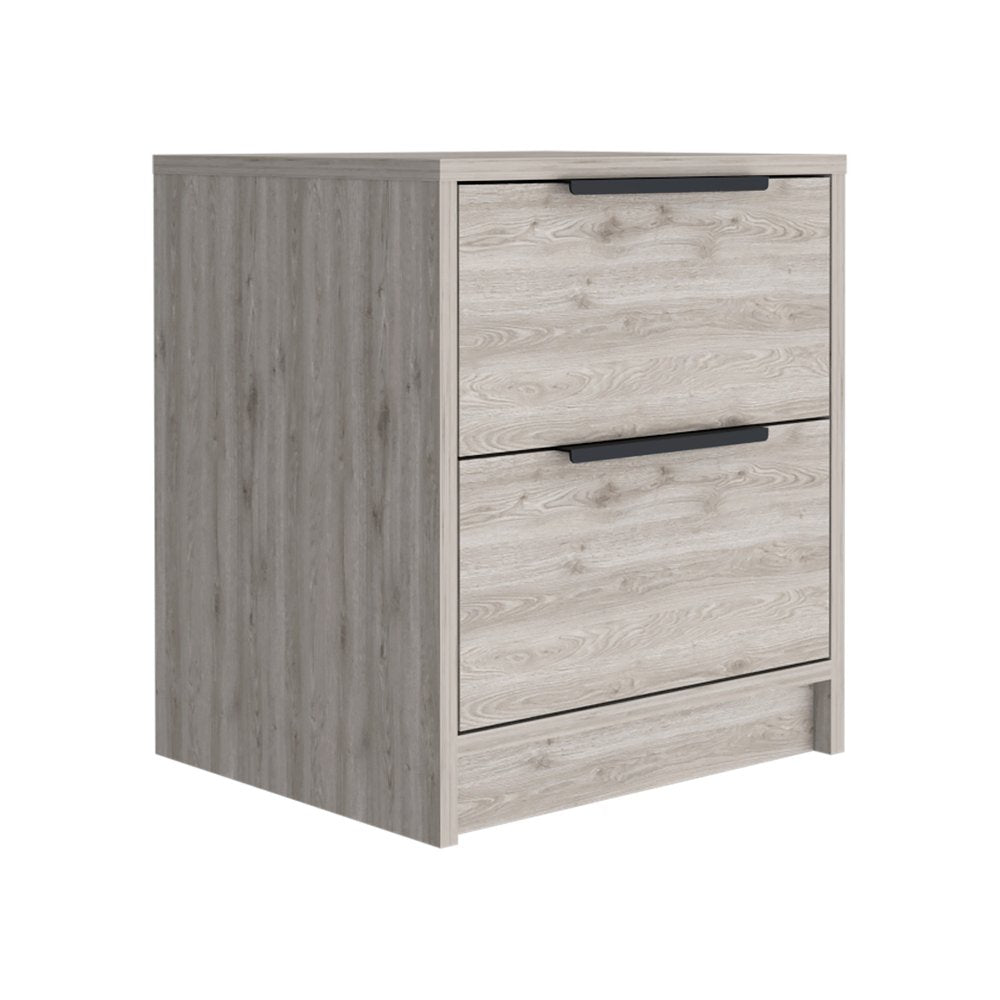Gray Wood Two Drawer Nightstand - 19-inch