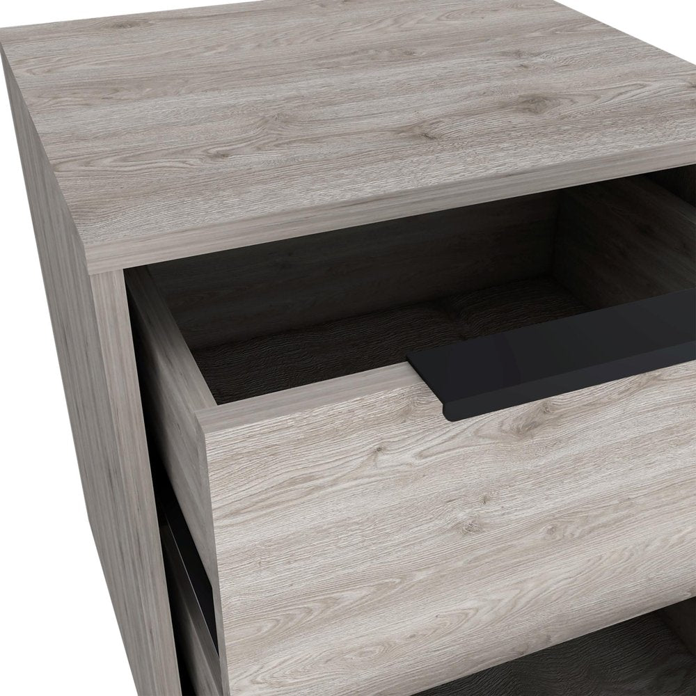 Gray Wood Two Drawer Nightstand - 19-inch