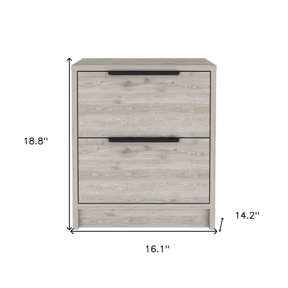 Gray Wood Two Drawer Nightstand - 19-inch
