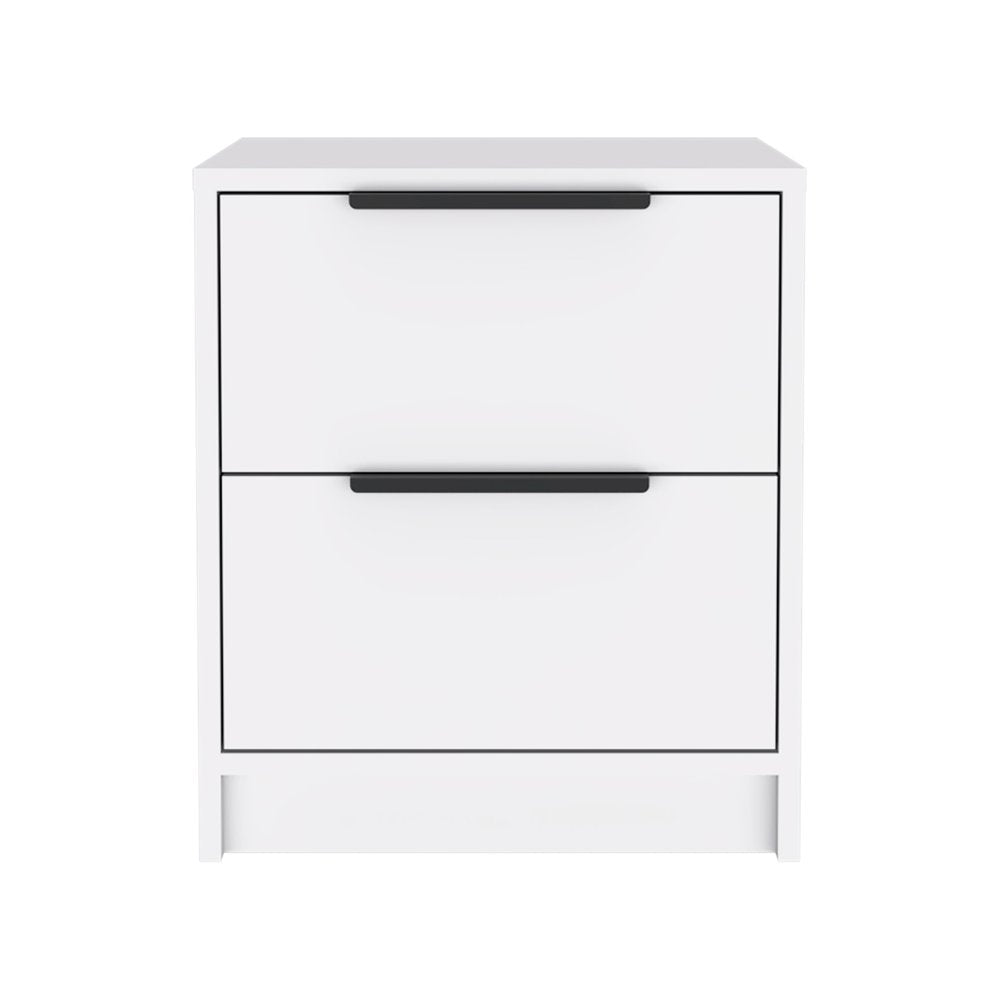 White Wood Two Drawer Nightstand - 19-inch