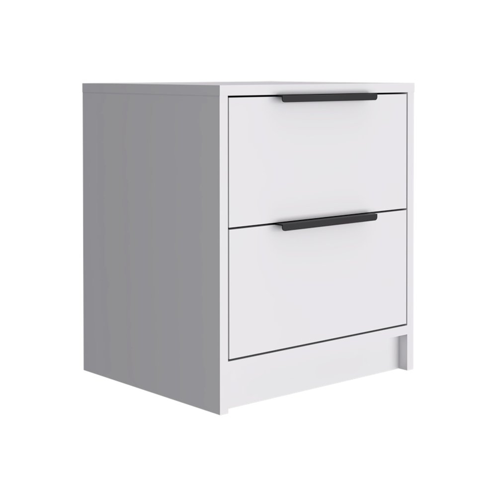 White Wood Two Drawer Nightstand - 19-inch