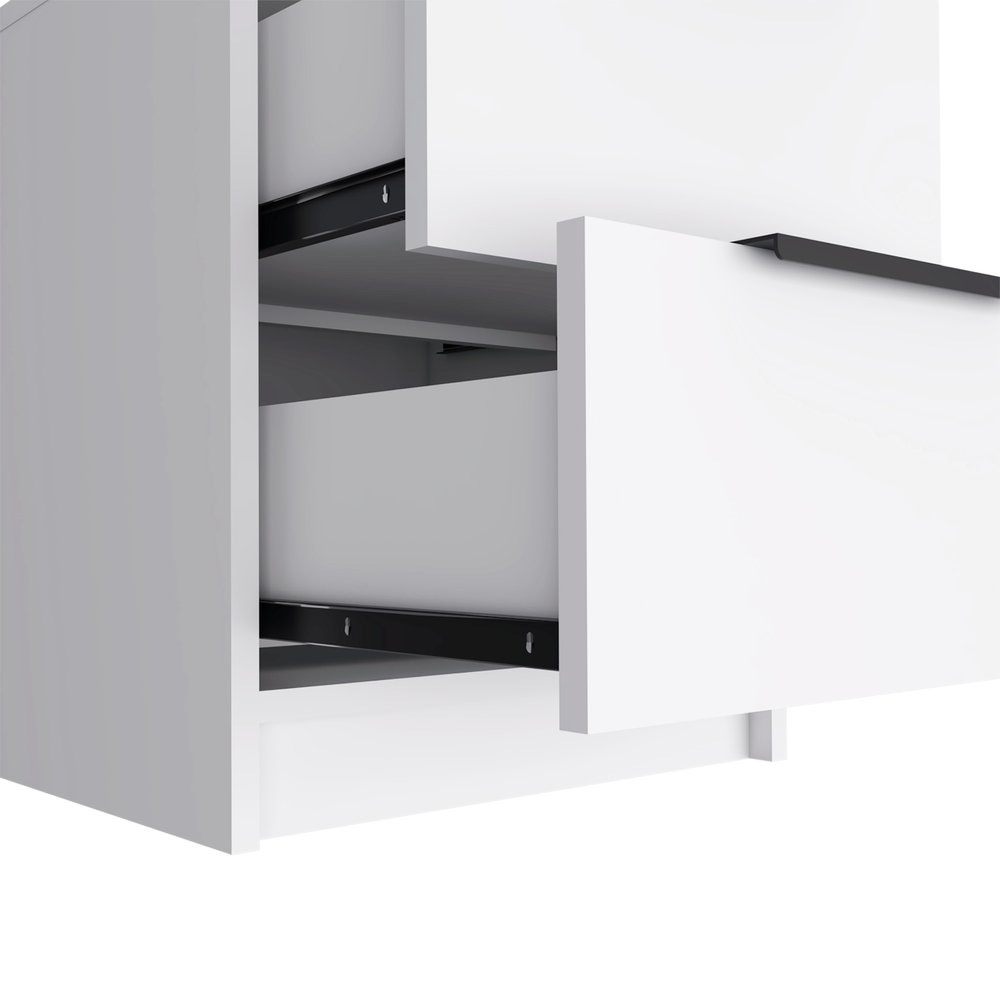 White Wood Two Drawer Nightstand - 19-inch