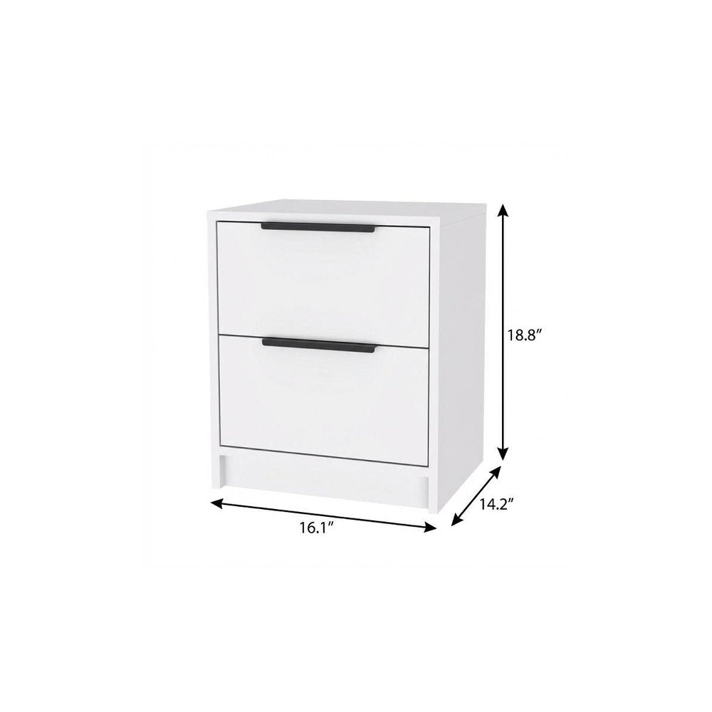 White Wood Two Drawer Nightstand - 19-inch