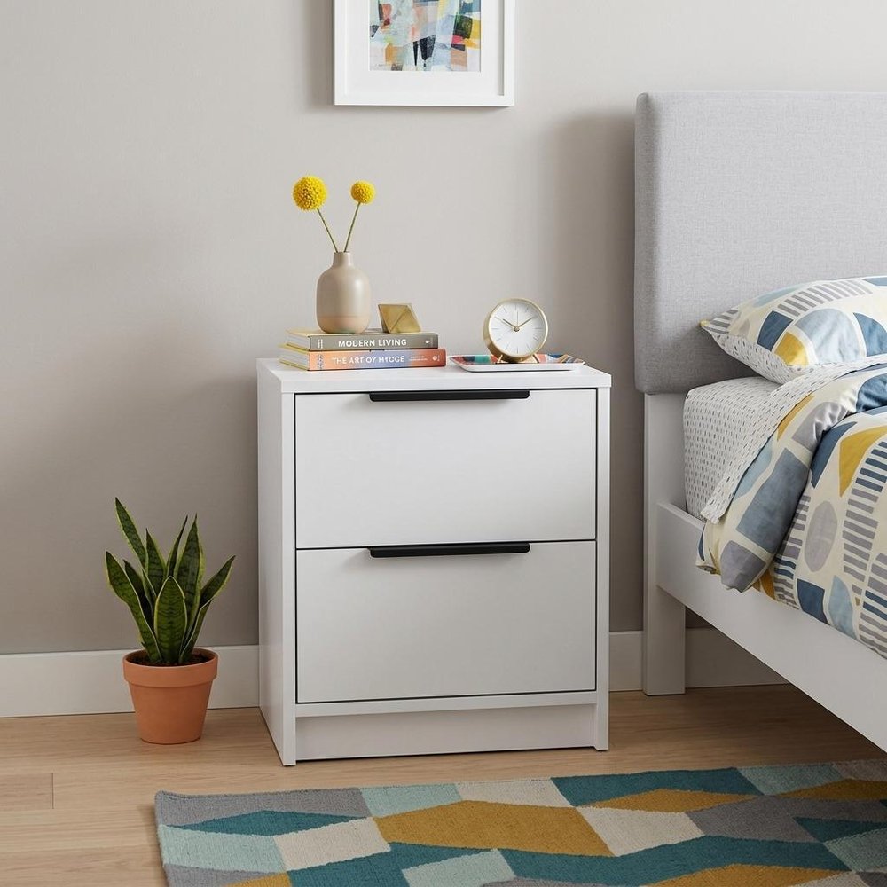 White Wood Two Drawer Nightstand - 19-inch