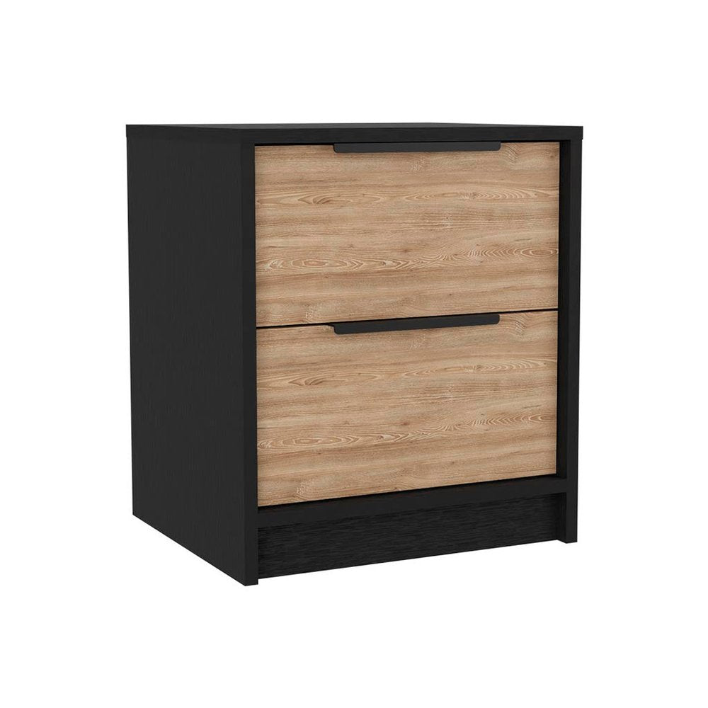 Black Wood Two Drawer Nightstand - 19-inch