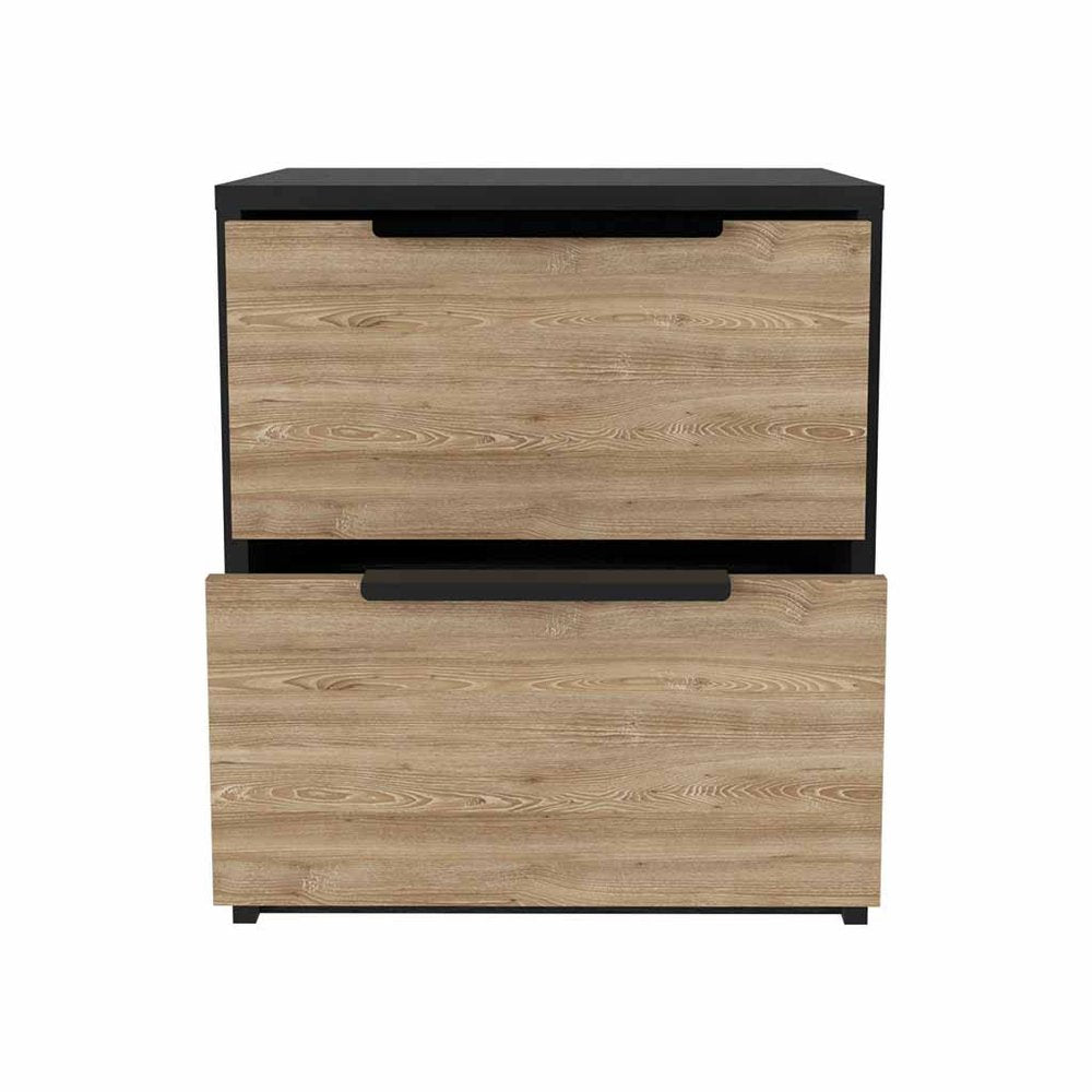 Black Wood Two Drawer Nightstand - 19-inch