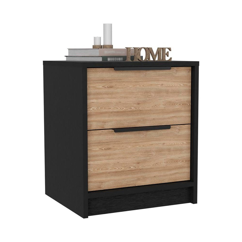 Black Wood Two Drawer Nightstand - 19-inch