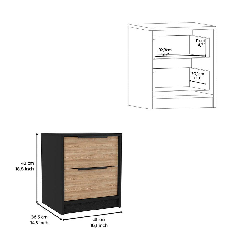 Black Wood Two Drawer Nightstand - 19-inch