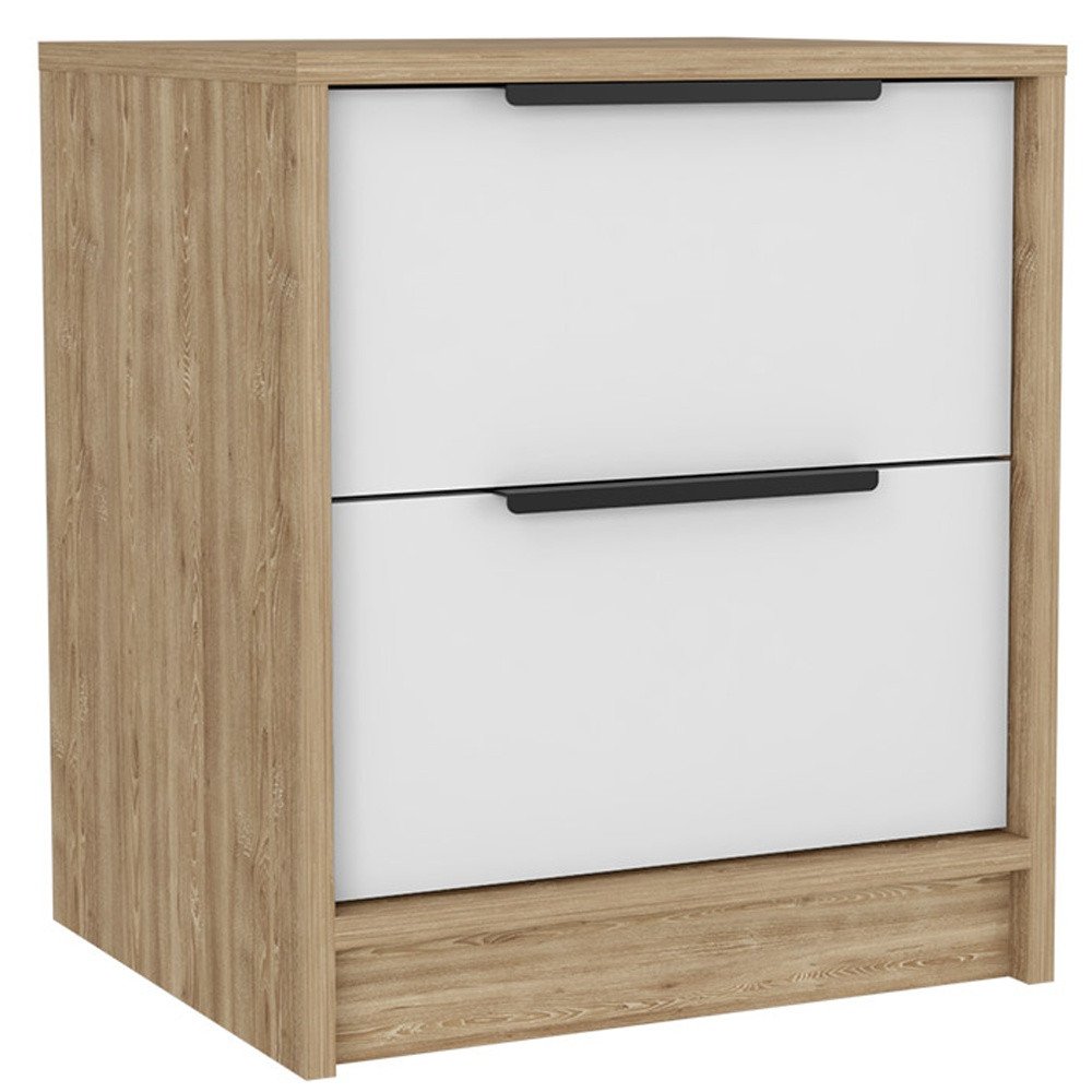 White Wood Two Drawer Nightstand - 19-inch