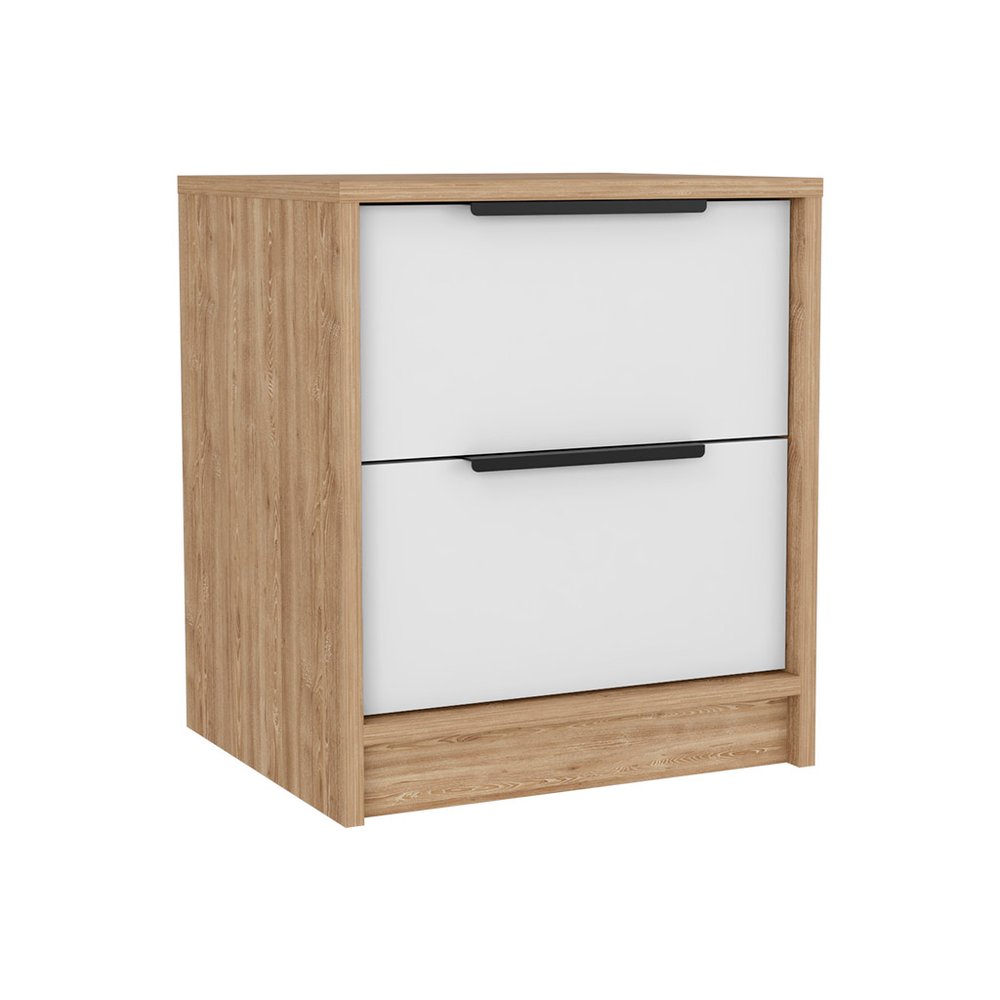 White Wood Two Drawer Nightstand - 19-inch