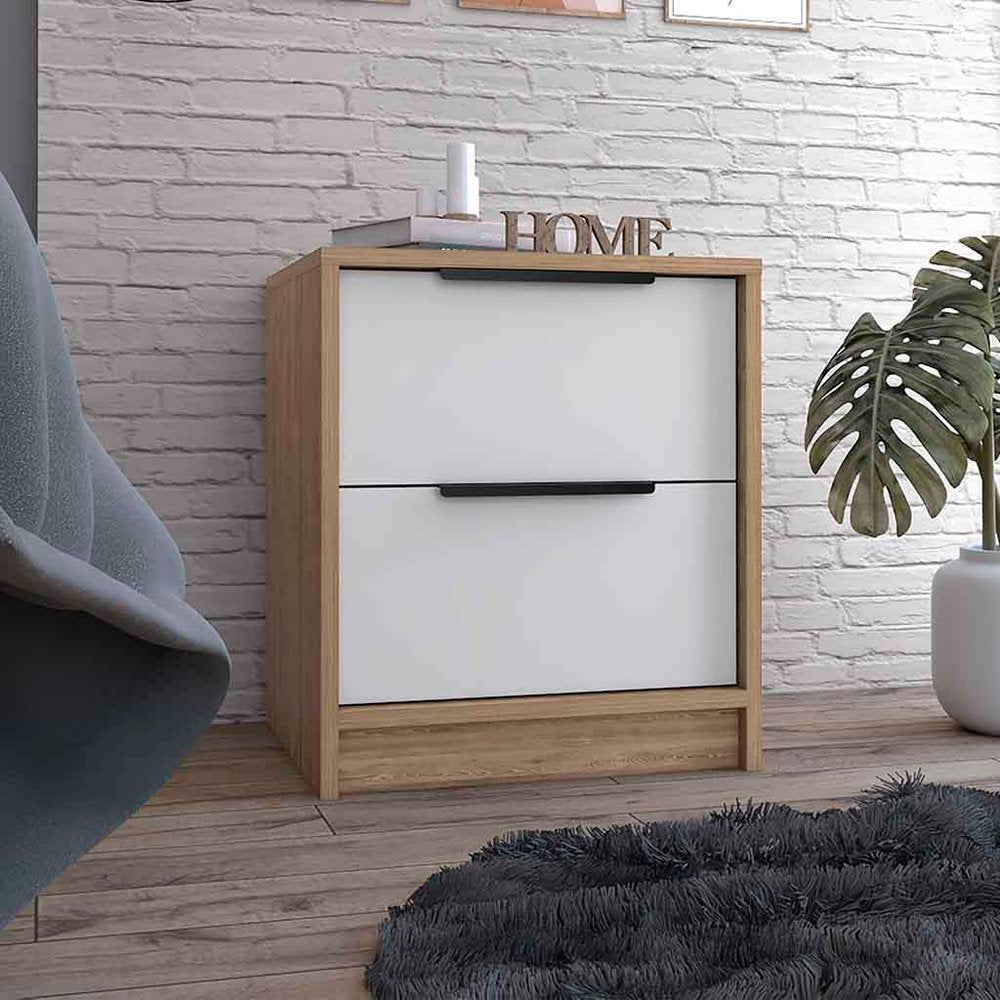 White Wood Two Drawer Nightstand - 19-inch