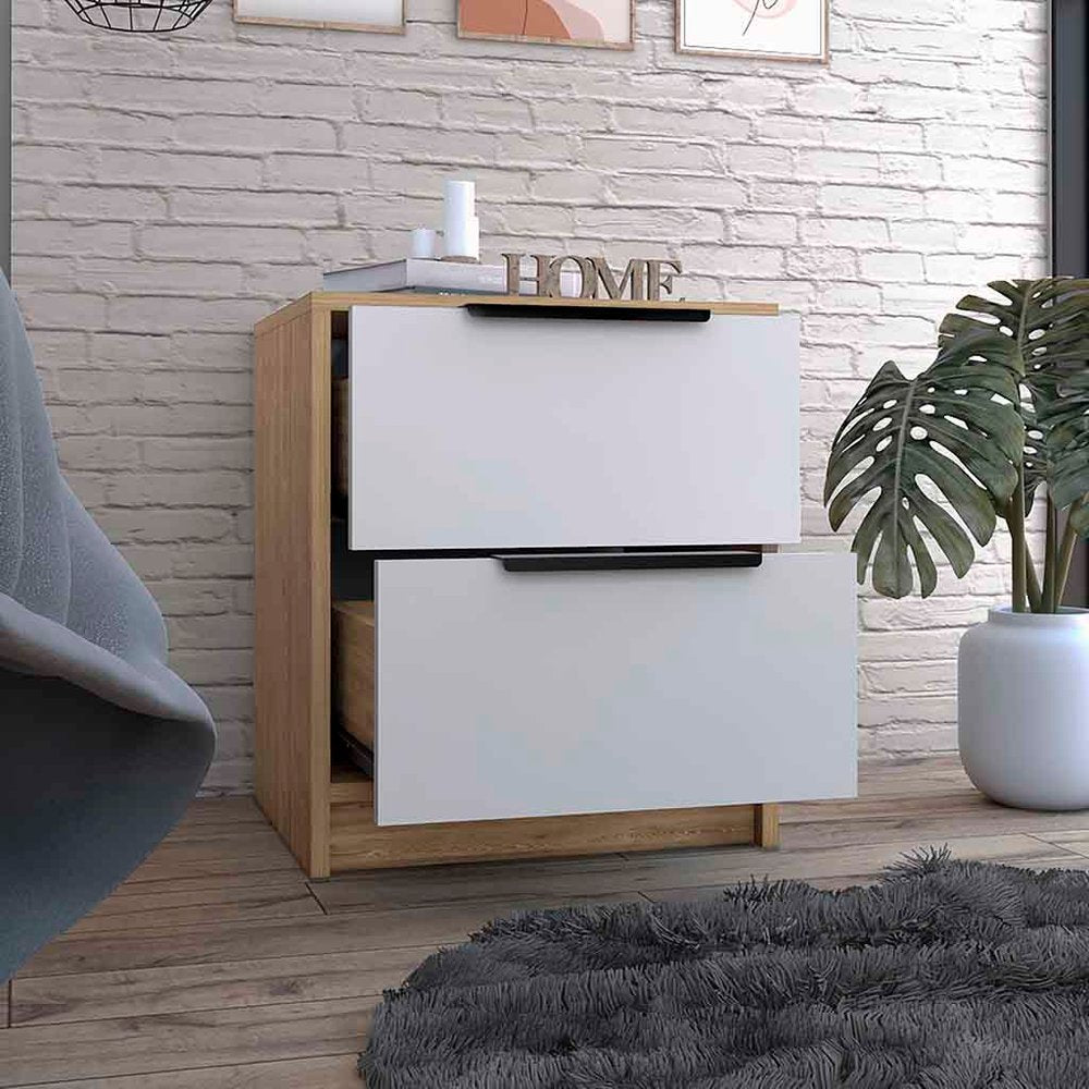 White Wood Two Drawer Nightstand - 19-inch