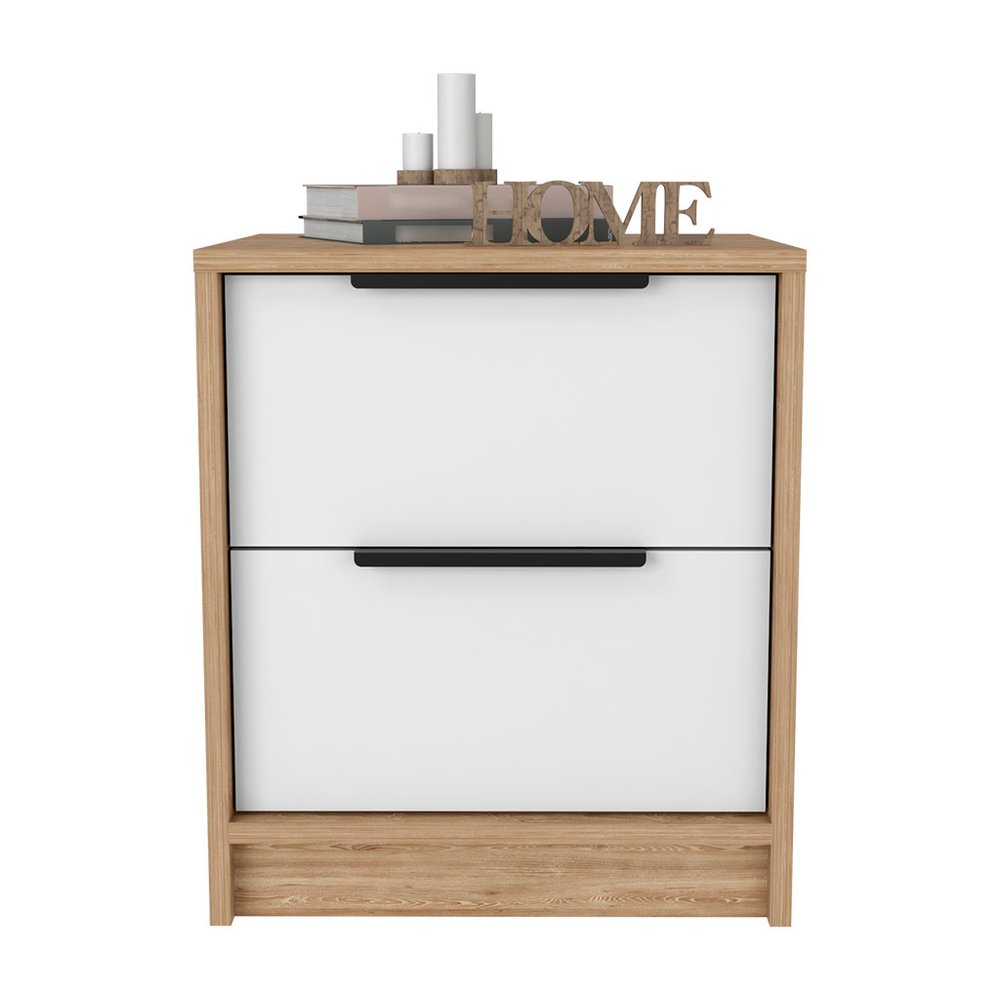 White Wood Two Drawer Nightstand - 19-inch