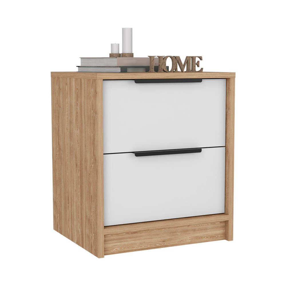 White Wood Two Drawer Nightstand - 19-inch