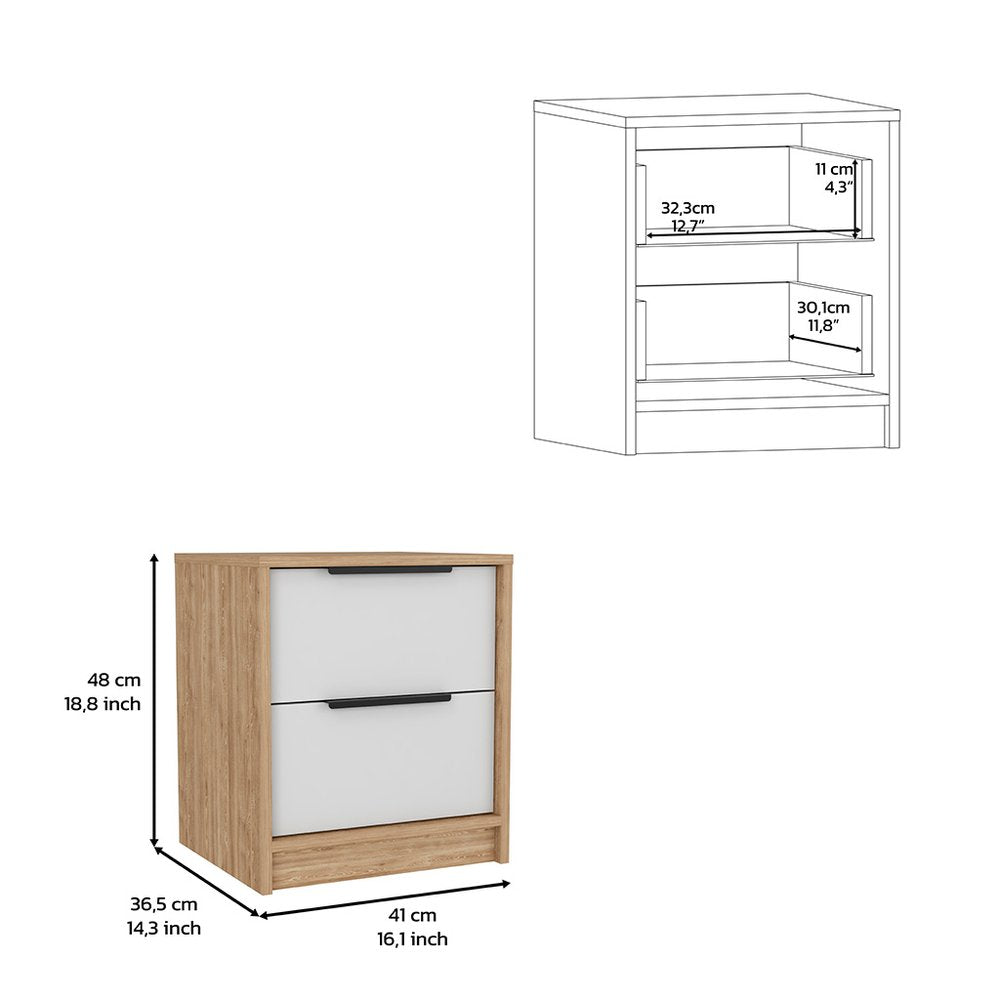 White Wood Two Drawer Nightstand - 19-inch