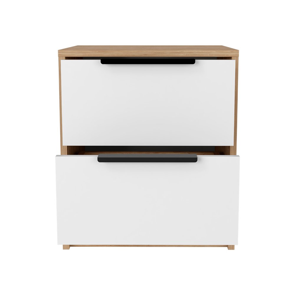 White Wood Two Drawer Nightstand - 19-inch