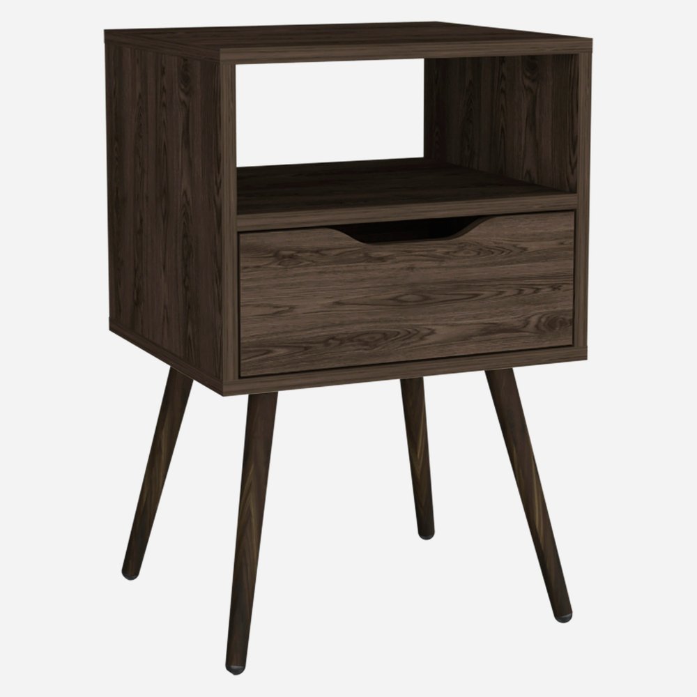 Brown Wood One Drawer Nightstand - 25-inch