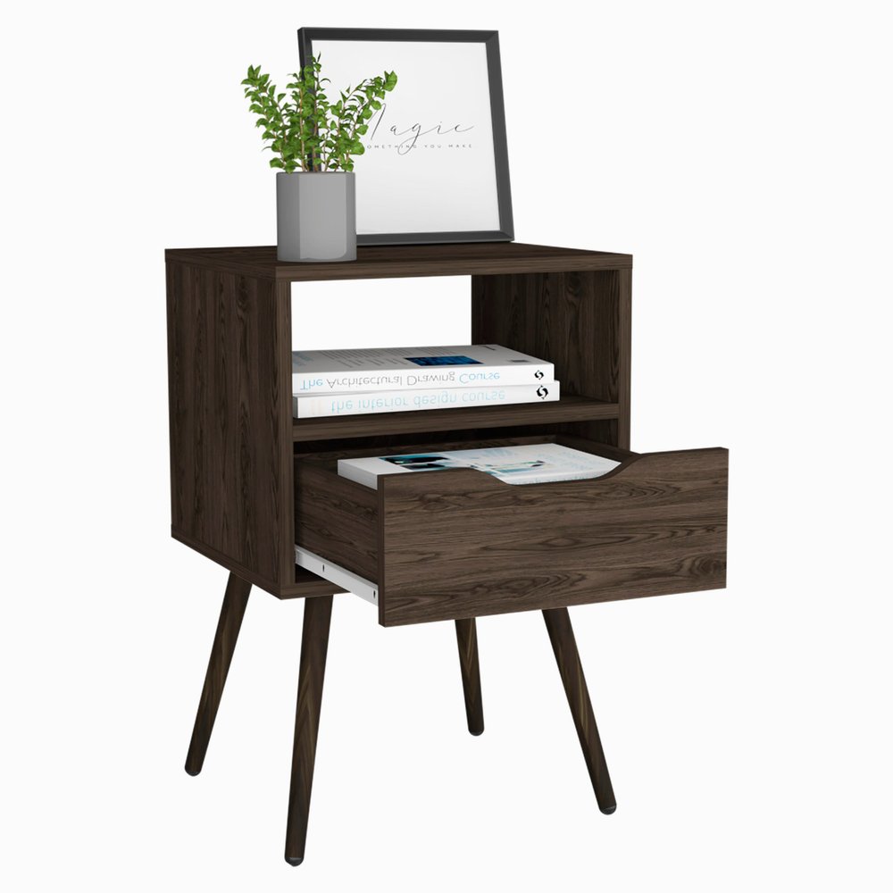 Brown Wood One Drawer Nightstand - 25-inch