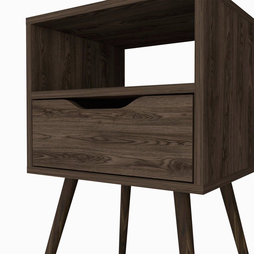 Brown Wood One Drawer Nightstand - 25-inch
