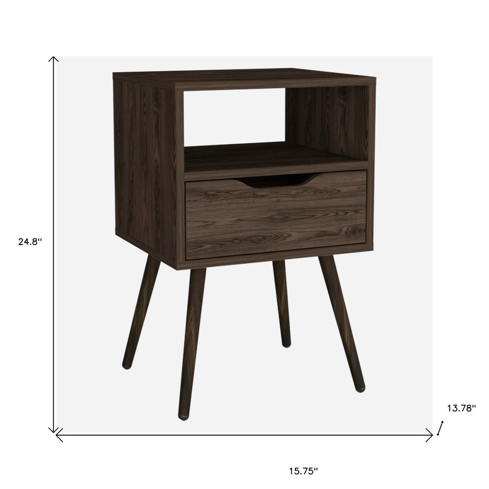 Brown Wood One Drawer Nightstand - 25-inch