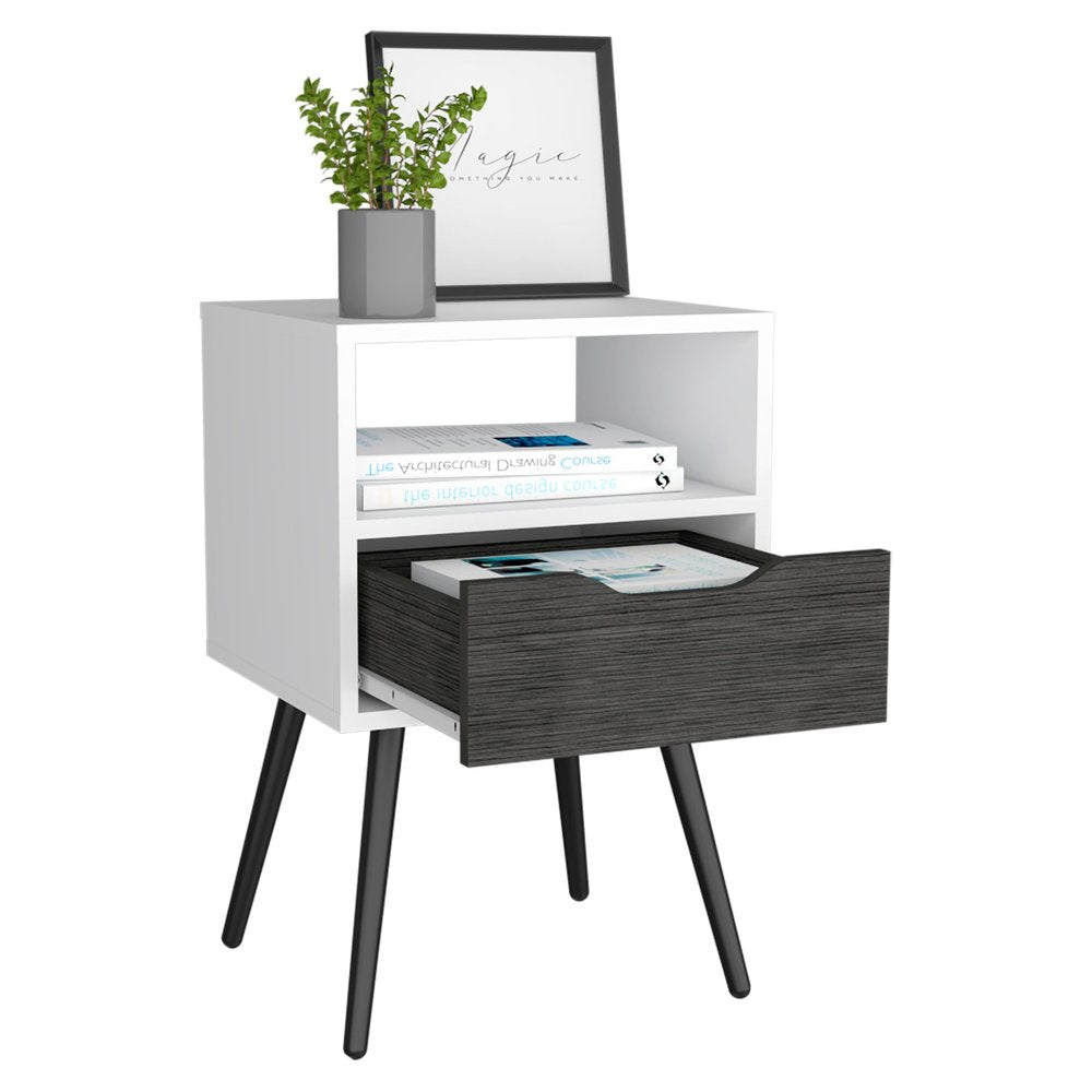 Gray Wood One Drawer Nightstand - 25-inch