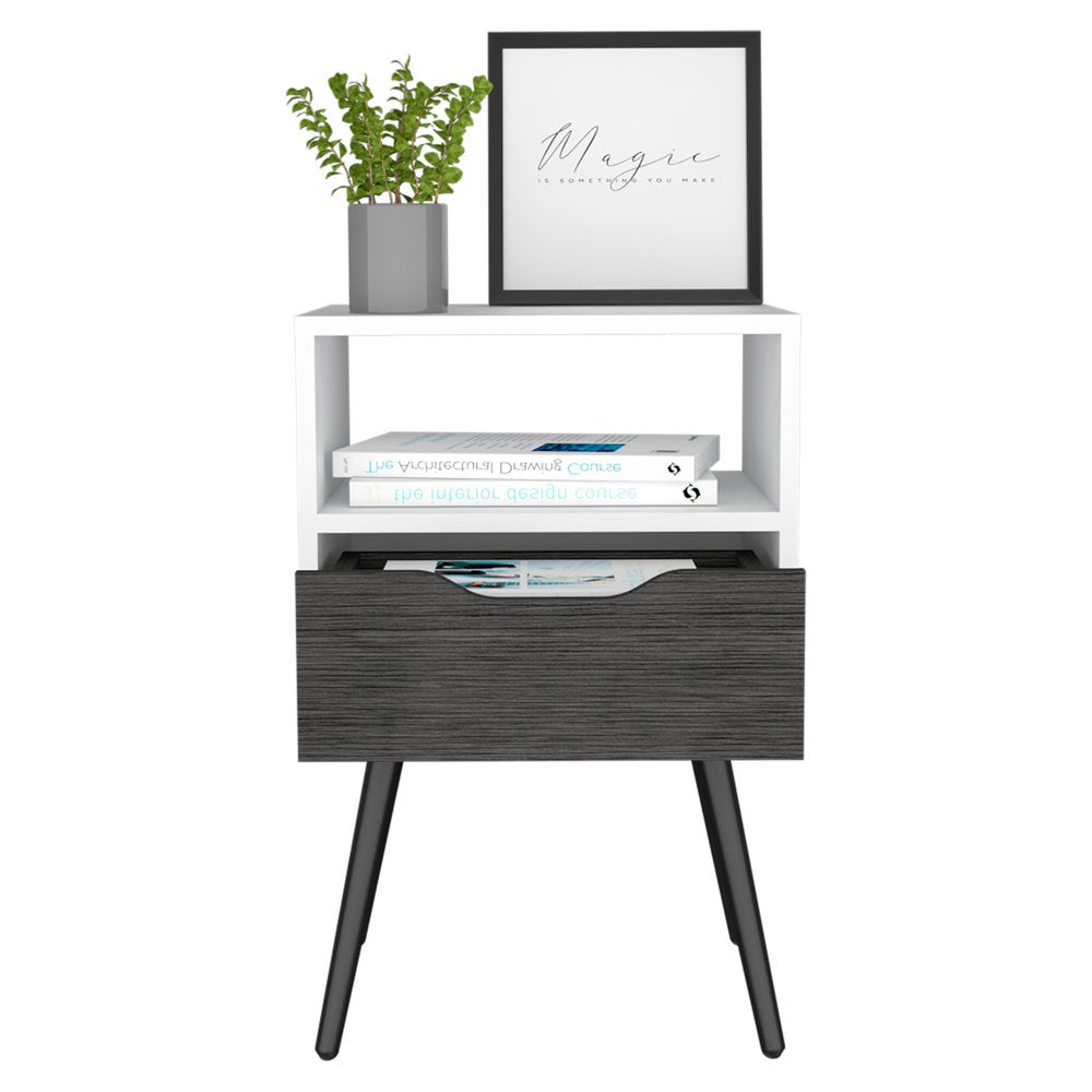 Gray Wood One Drawer Nightstand - 25-inch