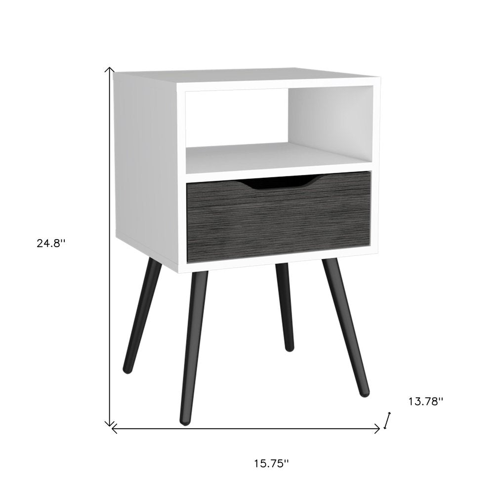 Gray Wood One Drawer Nightstand - 25-inch