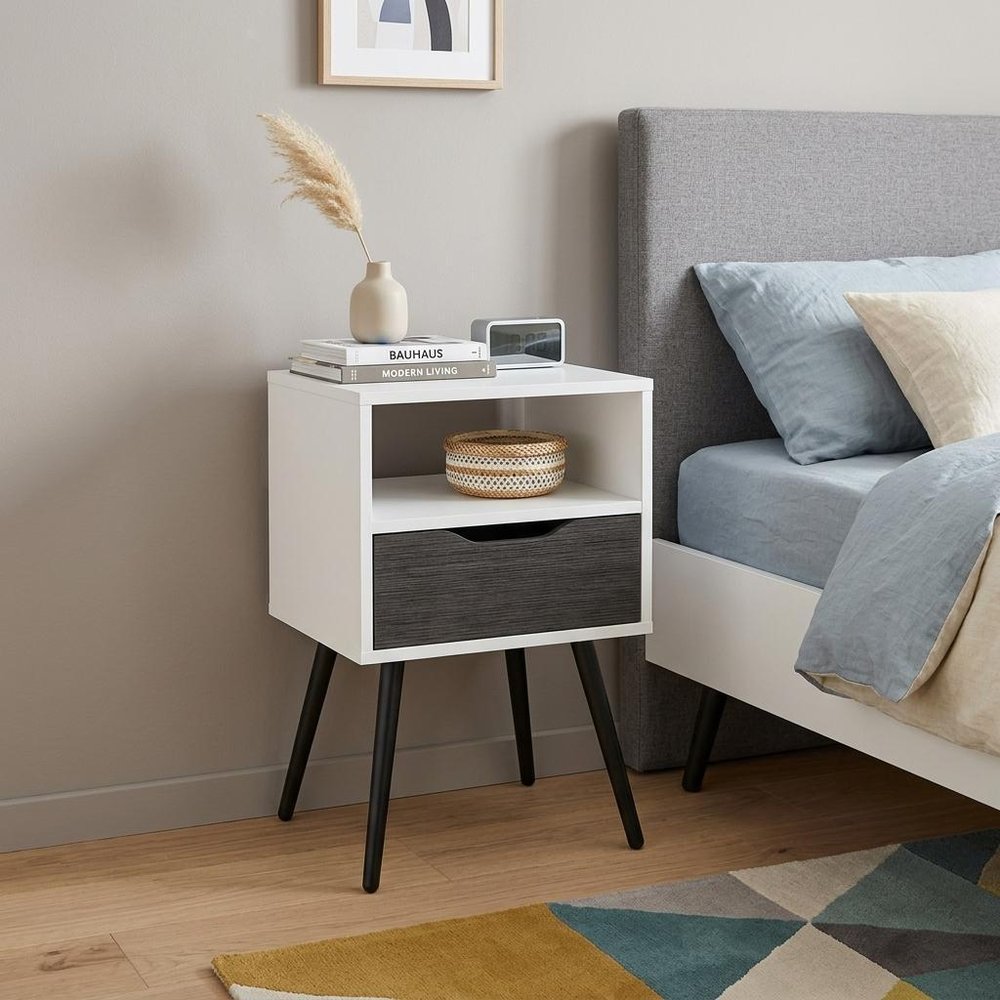 Gray Wood One Drawer Nightstand - 25-inch