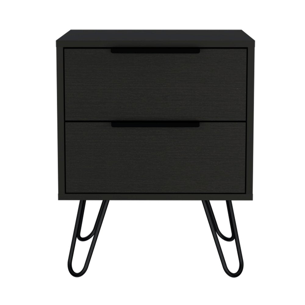 Black Wood Two Drawer Nightstand - 22-inch
